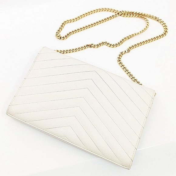 ✨️💎AUTHENTIC  SAINT LAURENT CASSANDRE CHAIN WALLET IN GRAIN DE POUDRE LEATHER - Picture 12 of 15